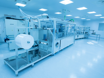 View of a deep drawing machine in the cleanroom